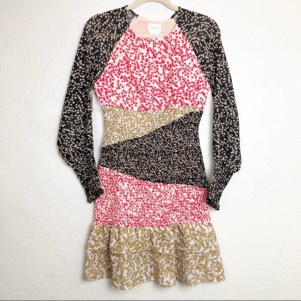Foxiedox smocked mixed pattern mini dress